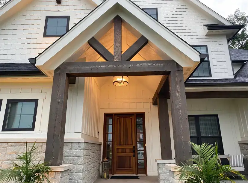 Staining Transformation: McCordsville Decorative Beams Transformed with Rich, Protective Stain